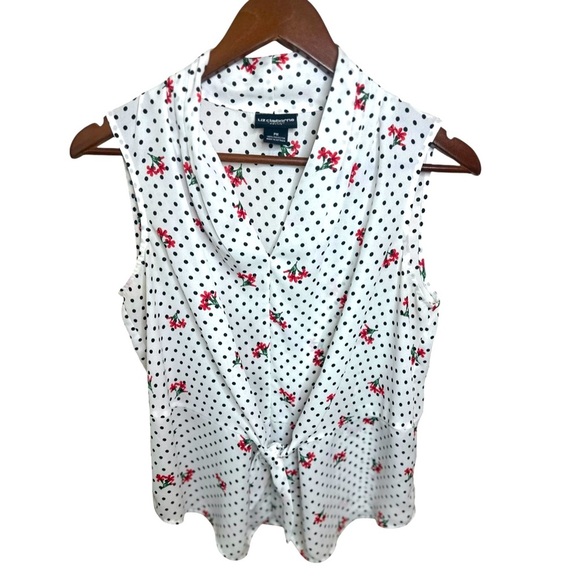 Liz Claiborne Tank Blouse Polka Dot with Red Flowers Size MP - Picture 1 of 4